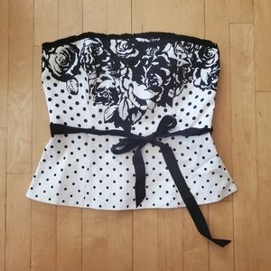 White House Black Market Floral Polka Dot Bustier Strapless Top
